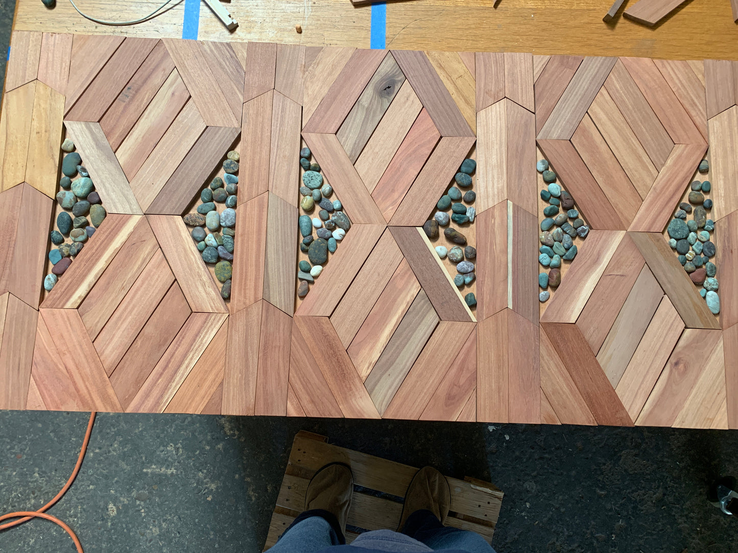 Cherrywood Parque Coffee table with Inlayed tumbled stones